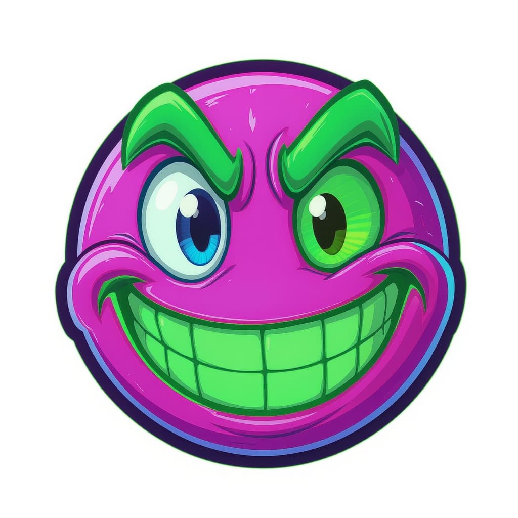 Sprytix mascot — pinkish-purple smiley face with mismatched eyes